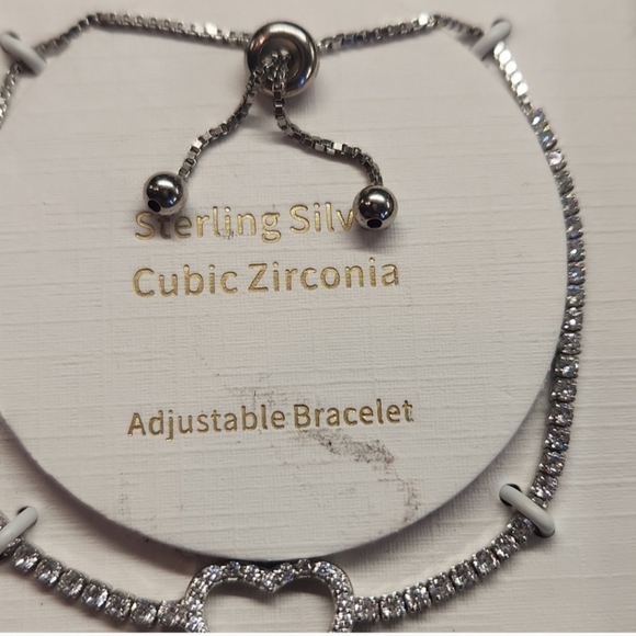 NIB CZ Sterling Silver Adjustable Heart Bracelet - Picture 4 of 5